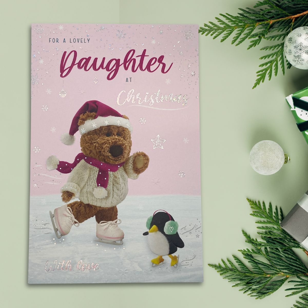 Daughter Christmas Card - Barley Bear & Penguin