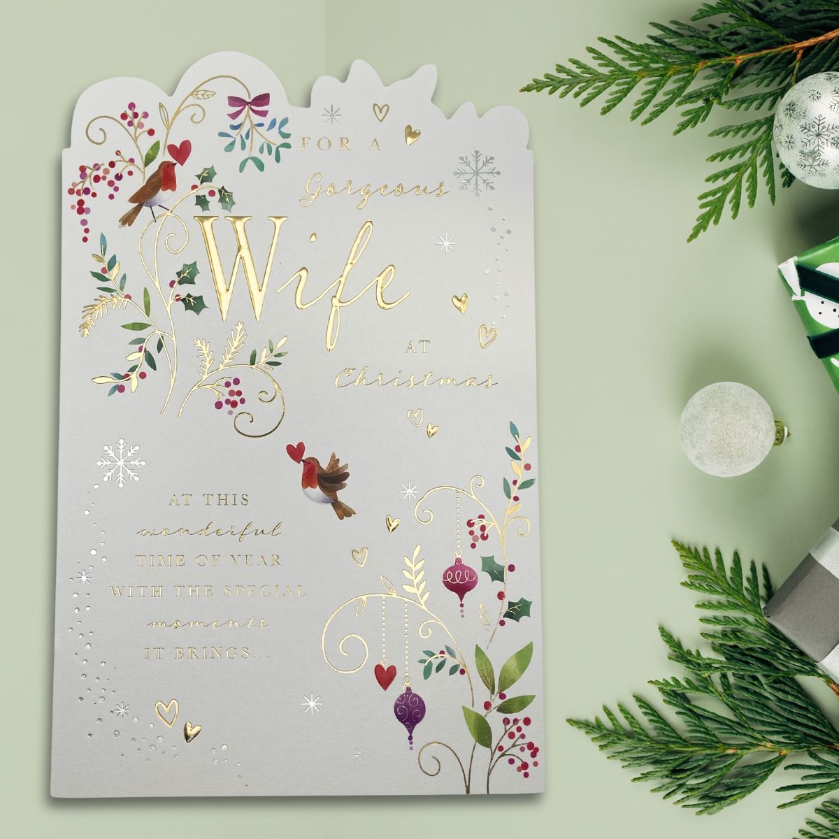 Wife Christmas Card - Large Luxury Robins