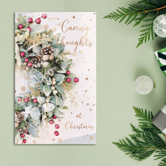 Caring Thoughts Christmas Card - Floral Wreath