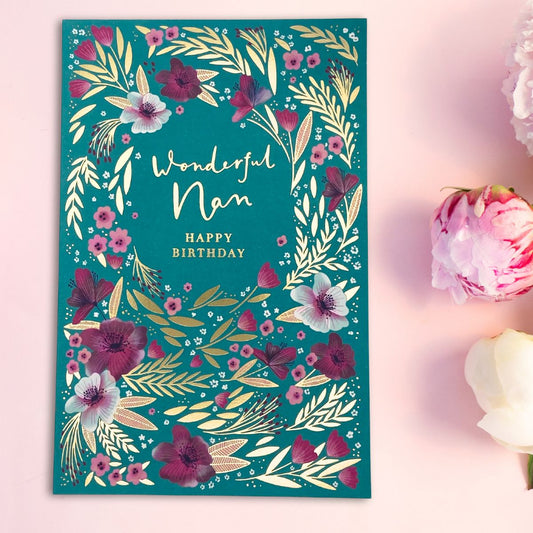 Nan Birthday Card - Floral Border
