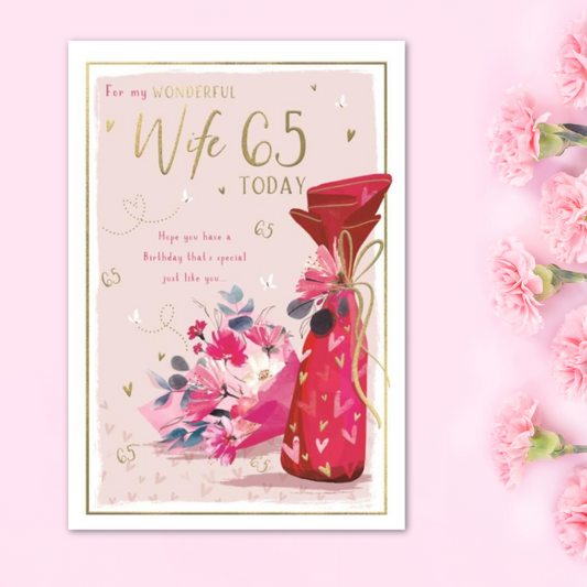 Wife 65th Birthday Card - Skylight Floral Bottle Gift