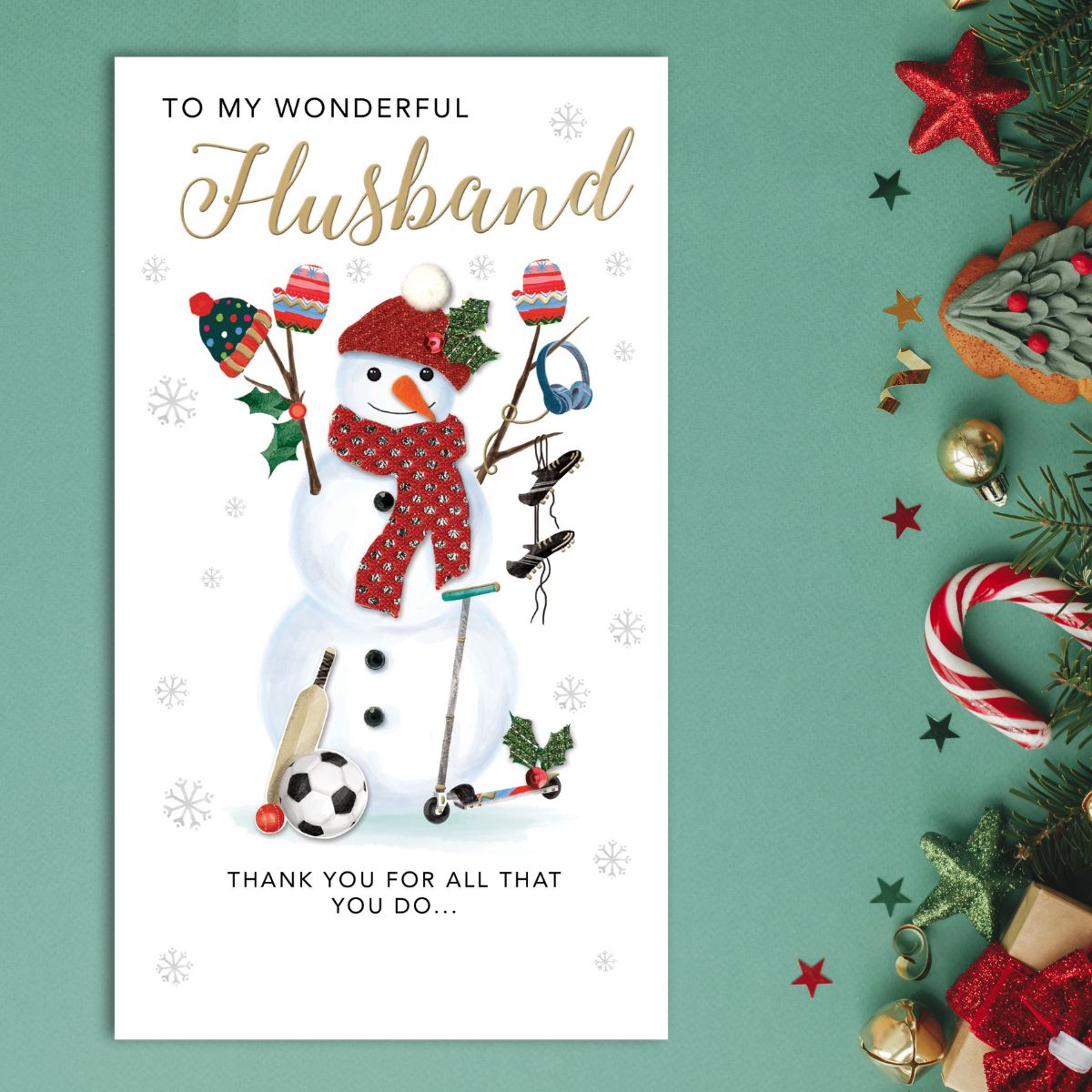 Husband Christmas Card - Snowman Embellished