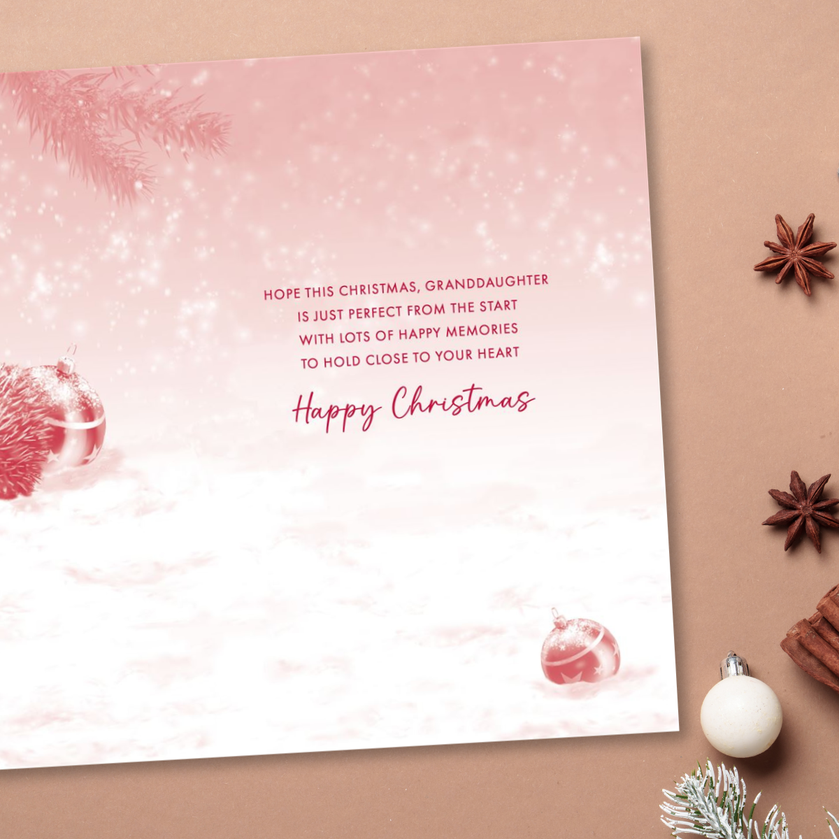Granddaughter Christmas Card - Hedgehog & Baubles