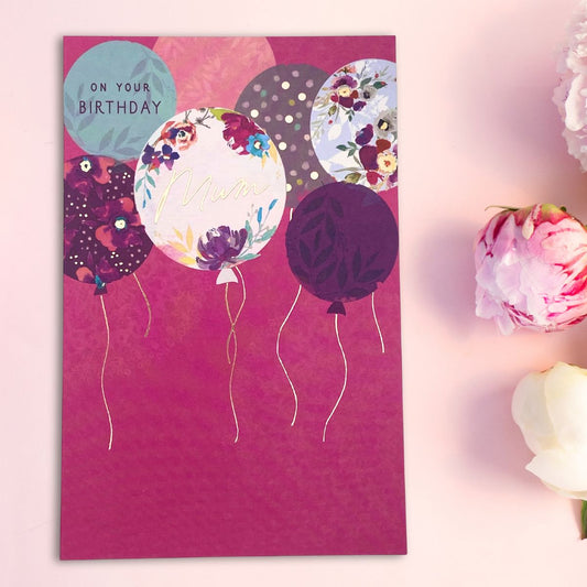 Mum Birthday Card - Butterfly Garden Balloons