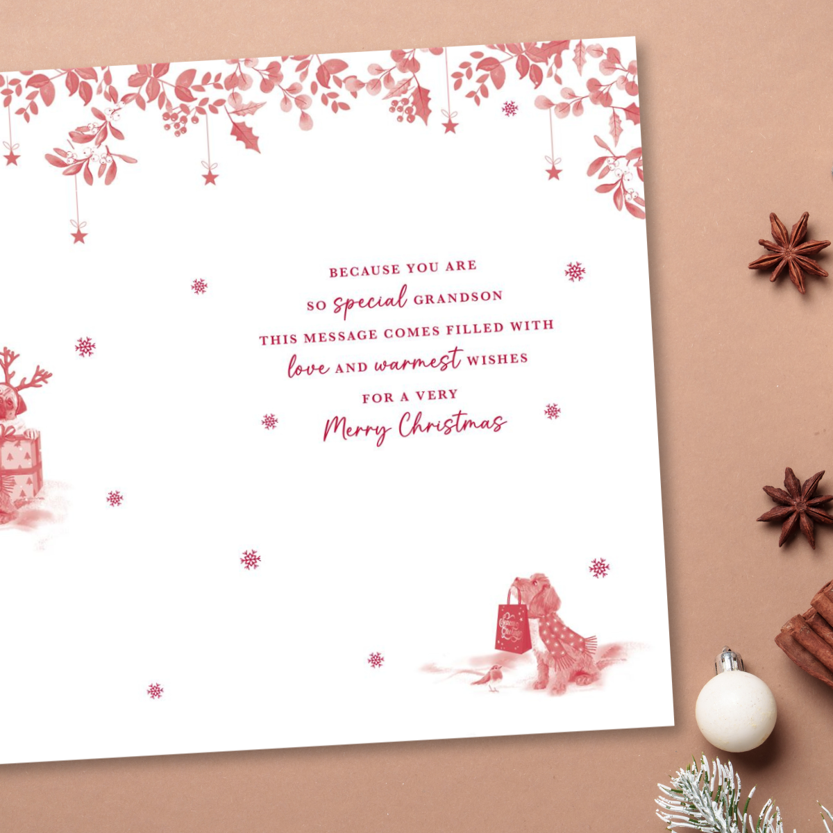 Grandson Christmas Card - Puppies & Gifts