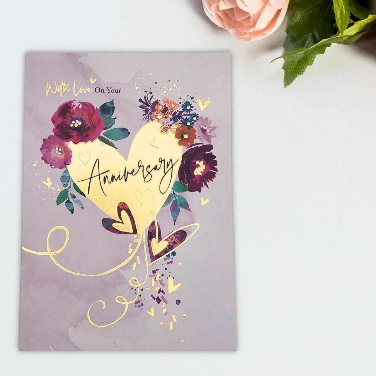 Happy Anniversary Card - Floral Heart With Love