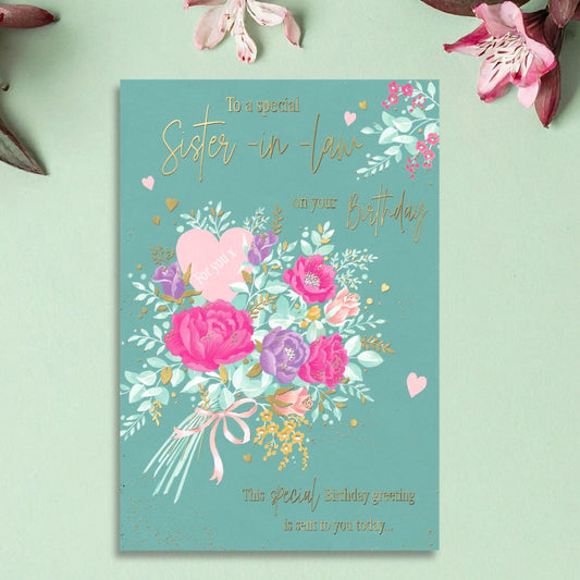 Sister-In-Law Birthday Card - Moonstone Bouquet