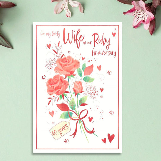 Wife Ruby Wedding Anniversary Card - 40th Awash With Colour Roses