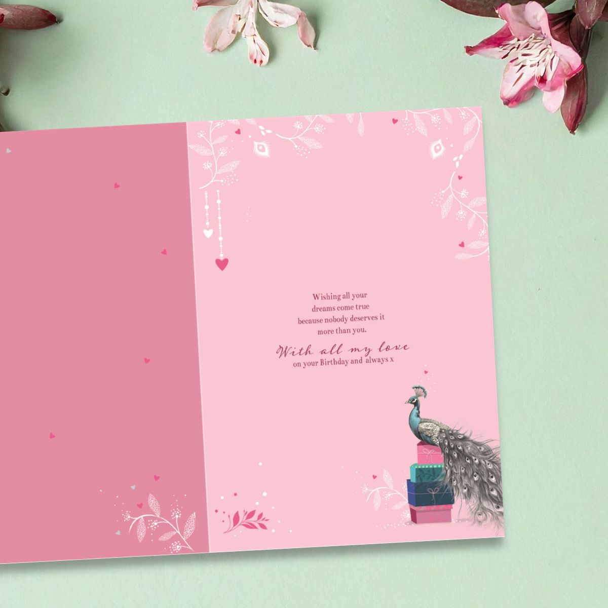 Wife Birthday Card - Peacock & Gifts