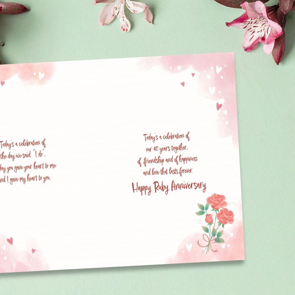 Wife Ruby Wedding Anniversary Card - 40th Awash With Colour Roses