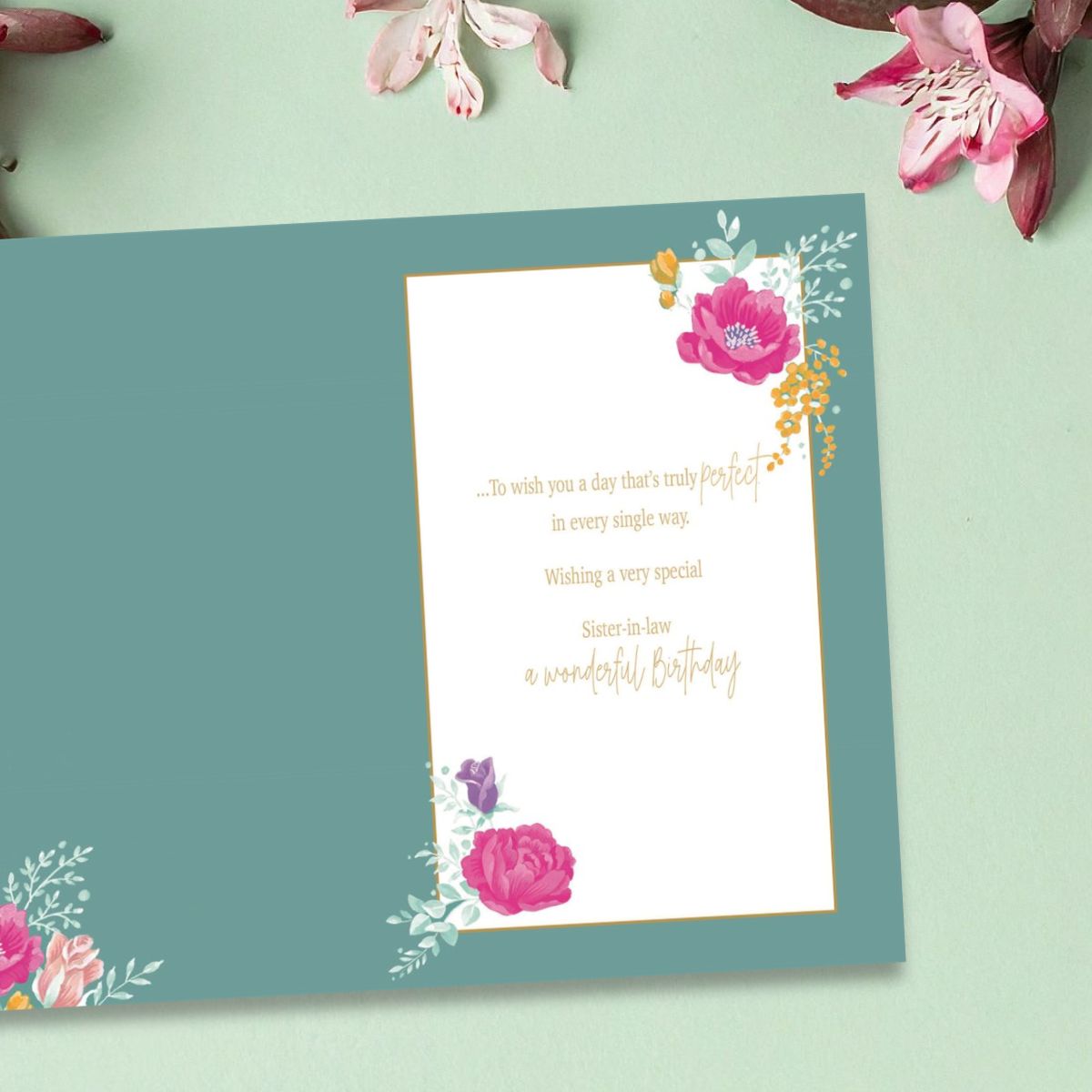 Sister-In-Law Birthday Card - Moonstone Bouquet