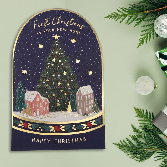 First Christmas In New Home Card - Snowglobe Scene