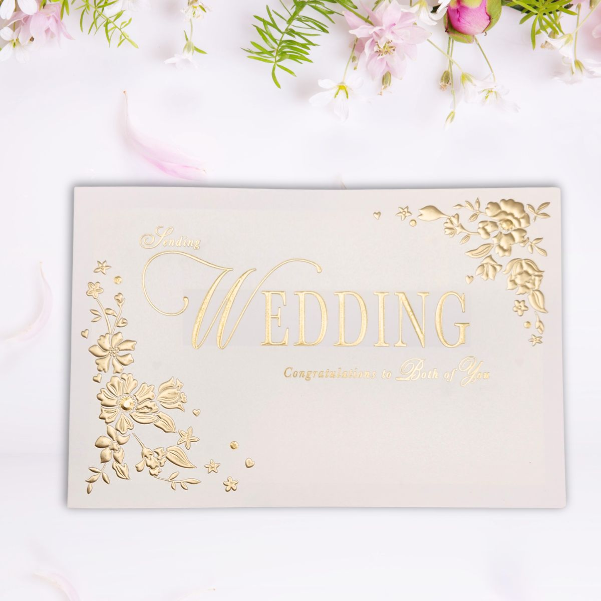 Wedding Day Card - Gold Floral Border Landscape