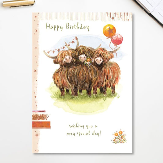 Off Grid Birthday Card - Highland Cows