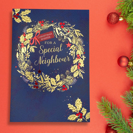 Neighbour Christmas Card - Golden Wreath