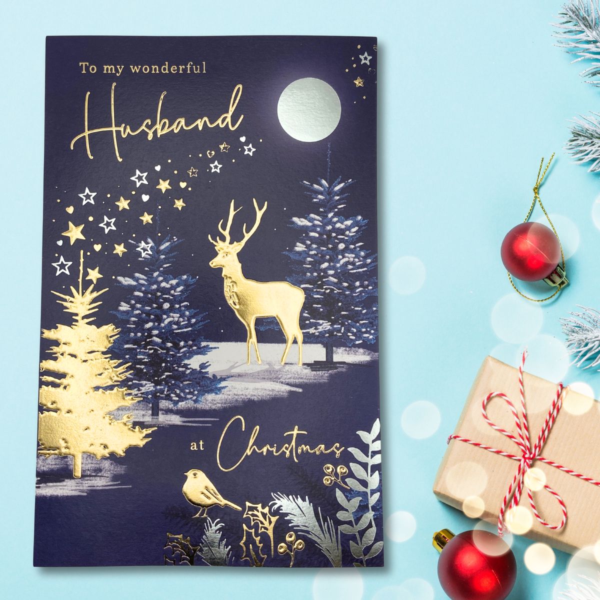 Husband Large Christmas Card - Luxury Stag