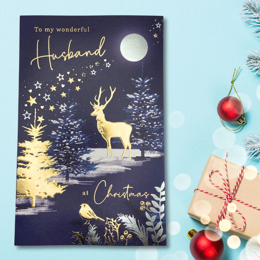 Husband Large Christmas Card - Luxury Stag