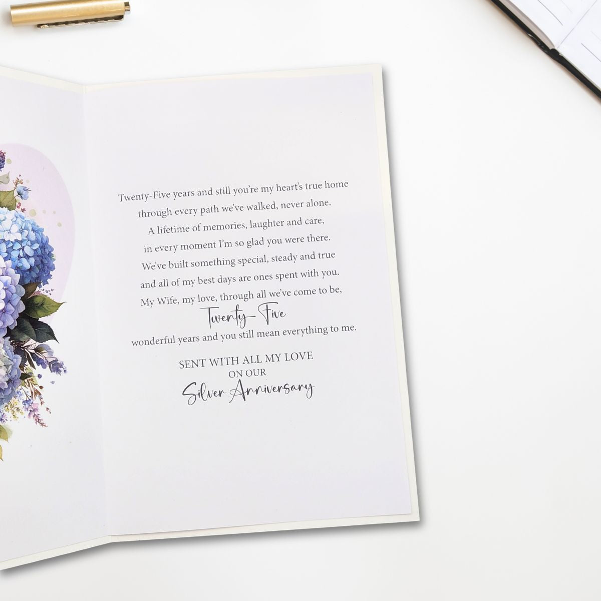 Wife Silver Wedding Anniversary Card - 25th Hydrangeas