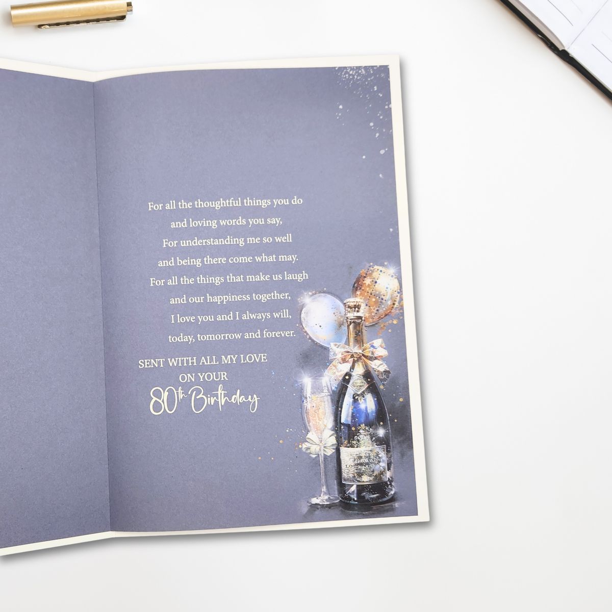 Husband 80th Birthday Card - Grayson Bottle & Balloons