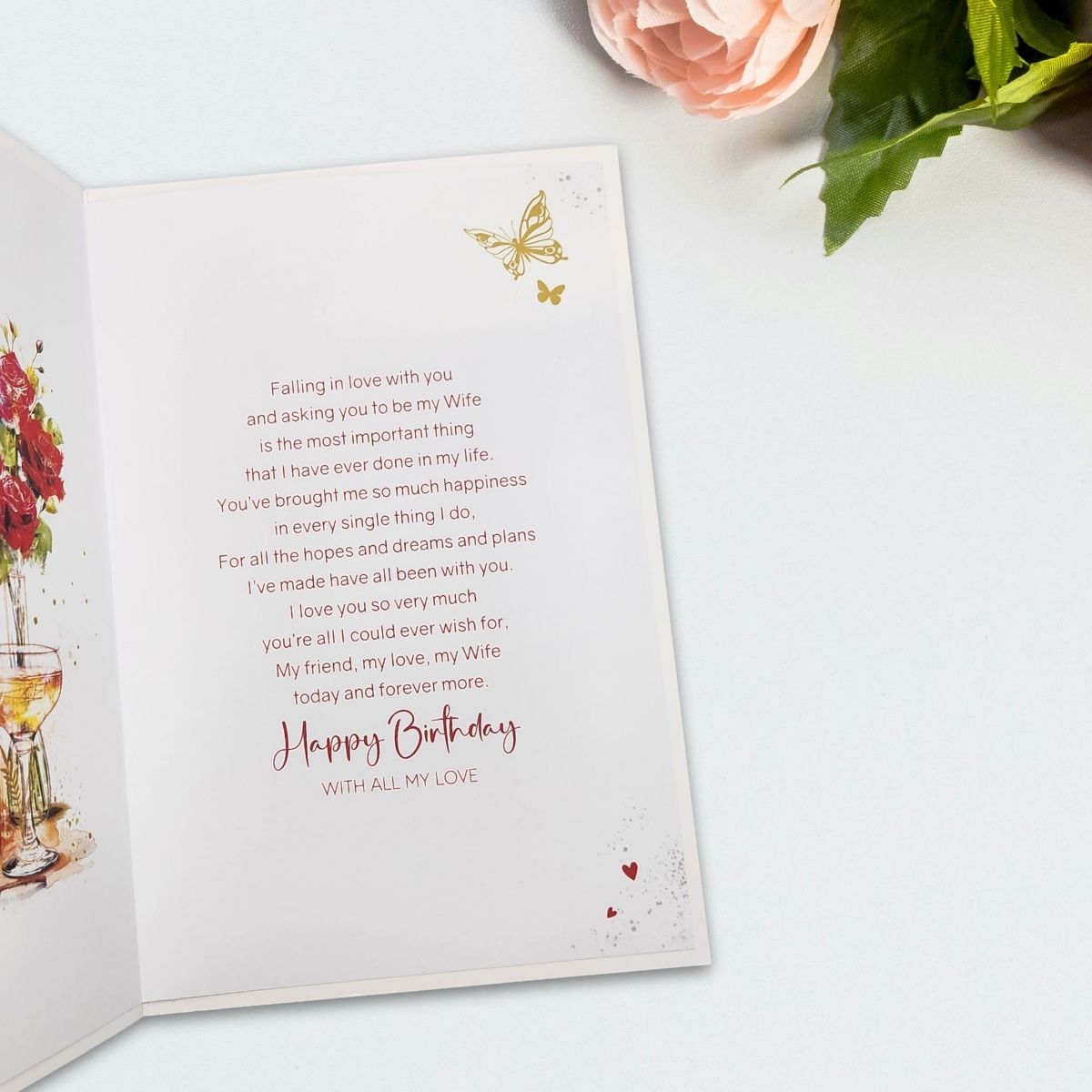 Wife Birthday Card - Champagne & Flowers