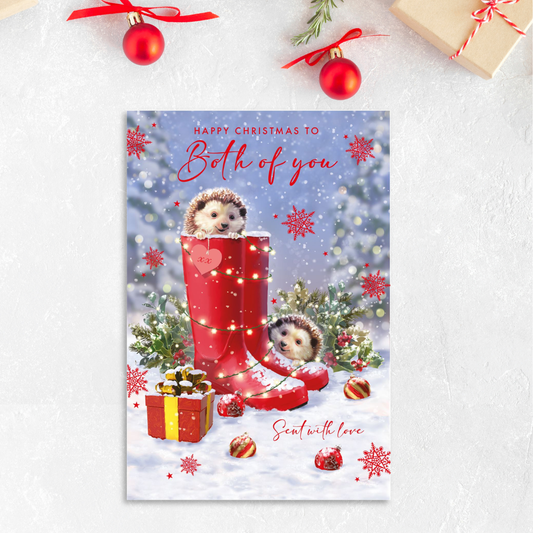 Both Of You Christmas Card - Hedgehog & Wellies