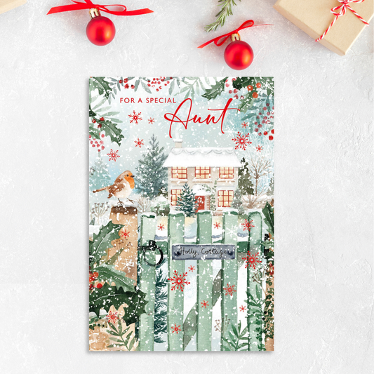 Aunt Christmas Card - Holly Cottage