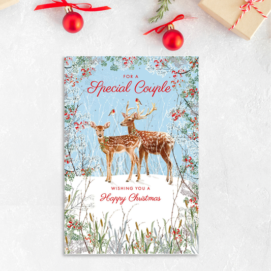 Special Couple Christmas Card - Deer & Robins