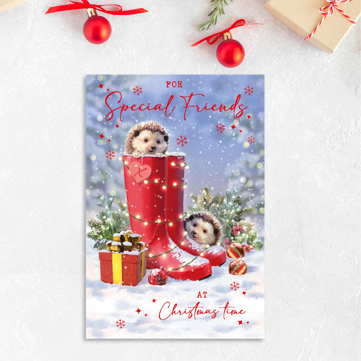 Friends Christmas Card - Hedgehog & Wellies