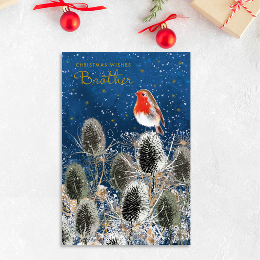 Brother Christmas Card - Robin & Thistles