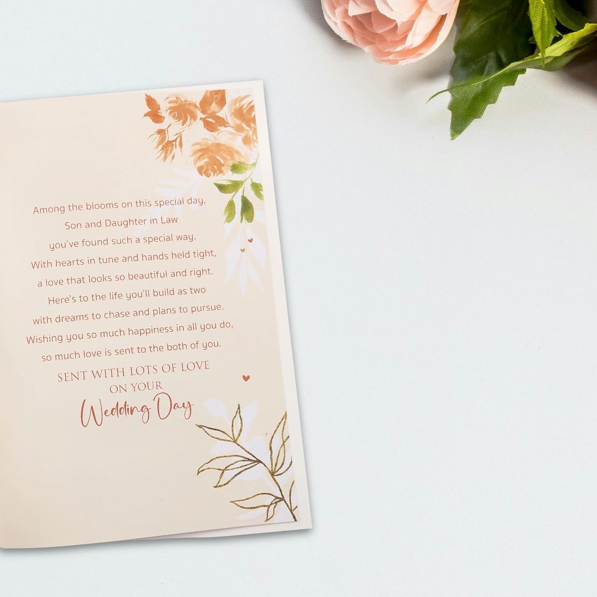 Son & Daughter-In-Law Wedding Day Card - Peach Flutes