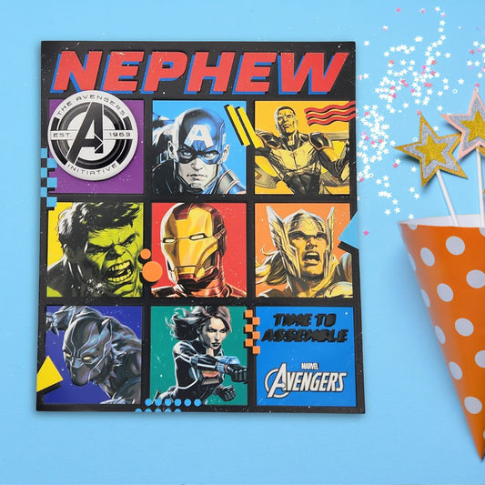 Nephew Birthday Card - Marvel Avengers With Badge