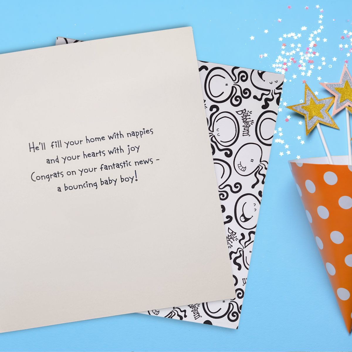 Baby Boy Card -  Bubblegum Bouncing Baby