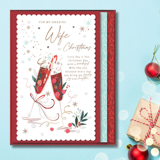 Wife Boxed Christmas Card - Clink & Fizz