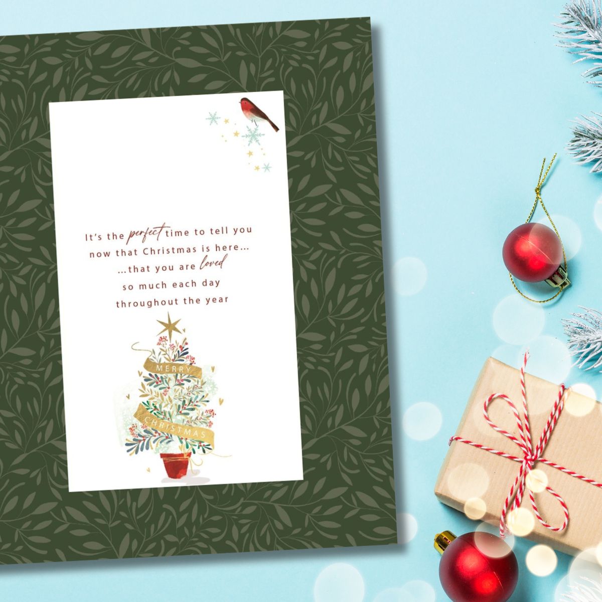 One I Love Boxed Christmas Card - Mistletoe Hearts