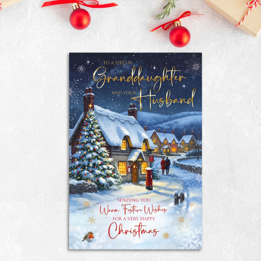 Granddaughter & Husband Christmas Card - Snowy Village