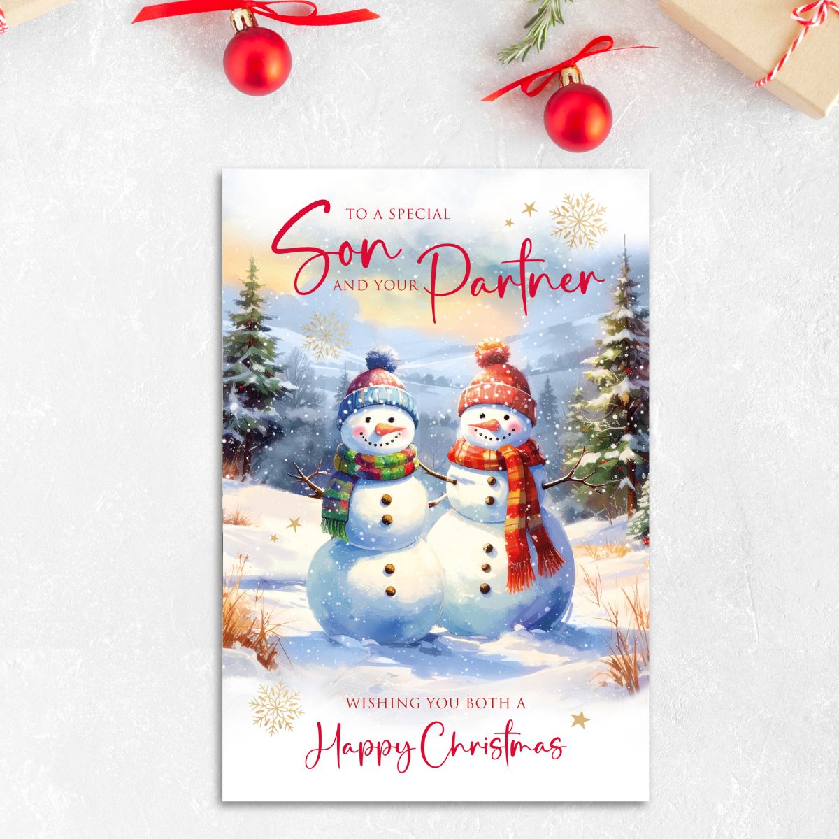 Son & Partner Christmas Card - Snowmen