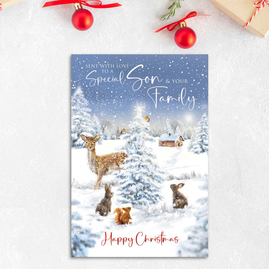 Son & Family Christmas Card - Snowy Woodland