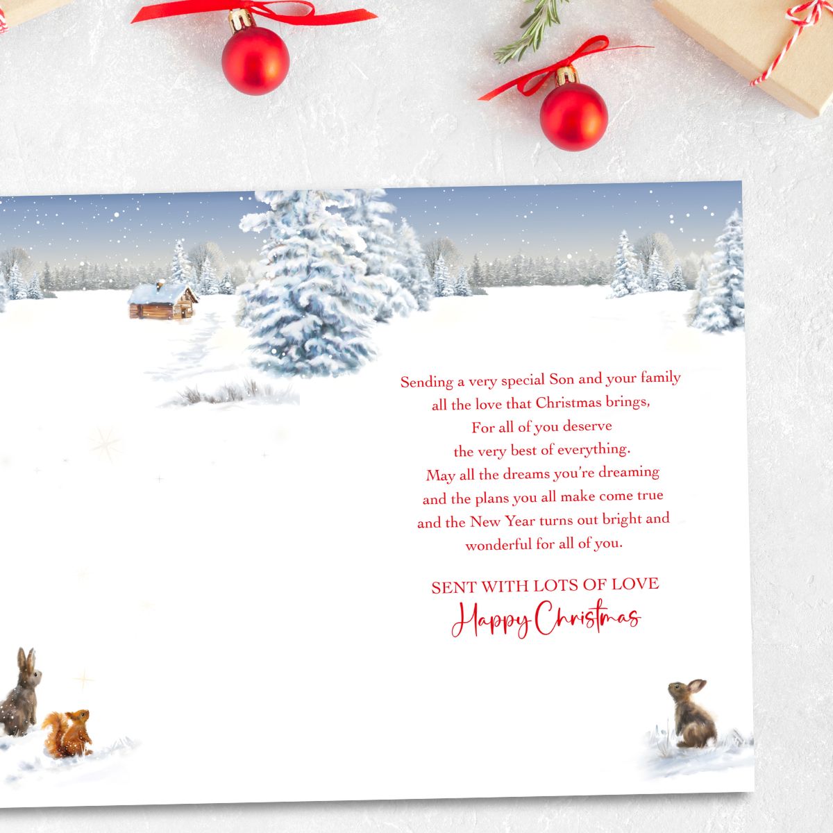 Son & Family Christmas Card - Snowy Woodland