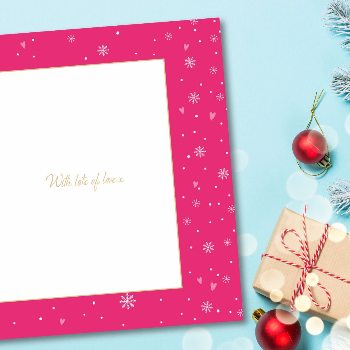 Wife Boxed Christmas Card - Deer Baubles & Heart