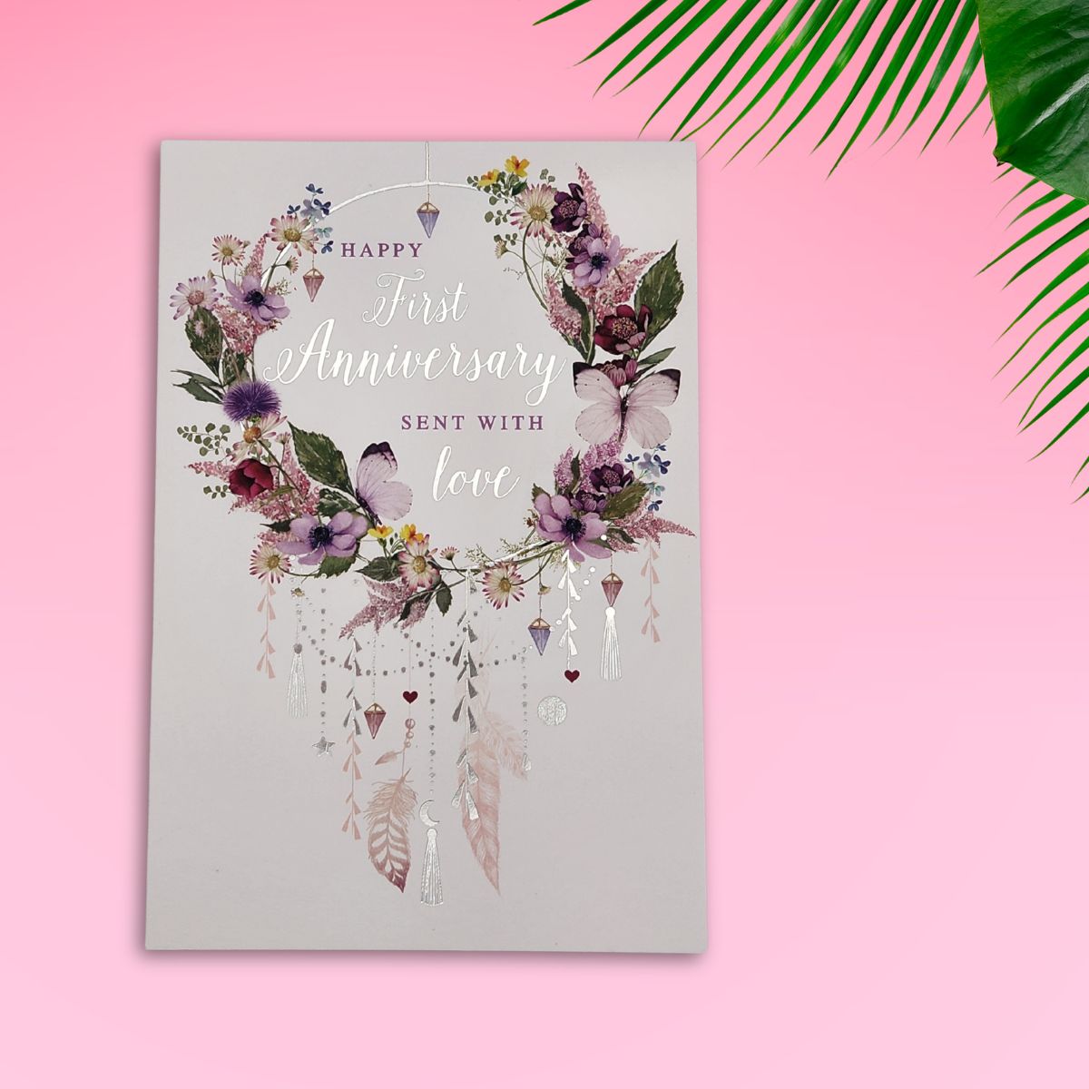 Happy 1st Wedding Anniversary Card - Butterfly Wreath