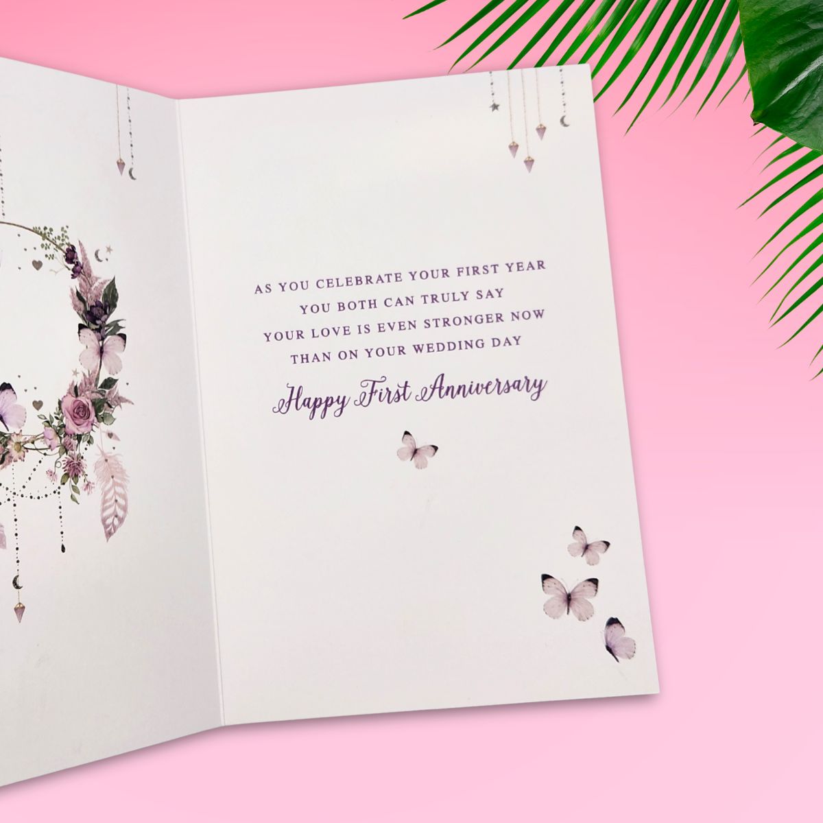 Happy 1st Wedding Anniversary Card - Butterfly Wreath