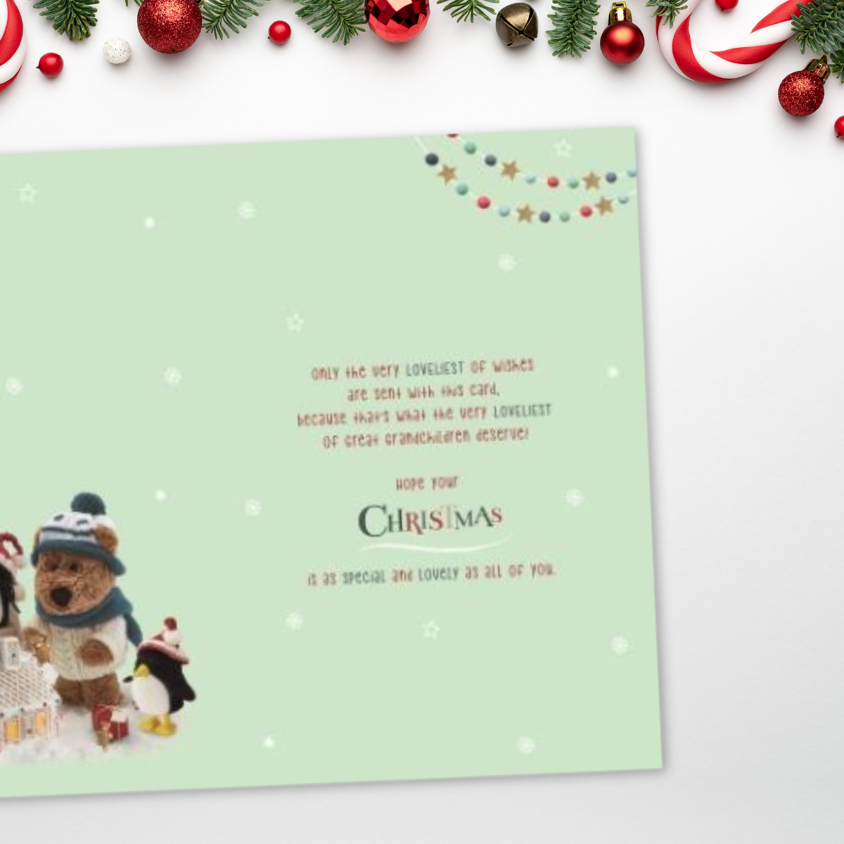 Great Grandchildren Christmas Card - Barley Bear & Penguins