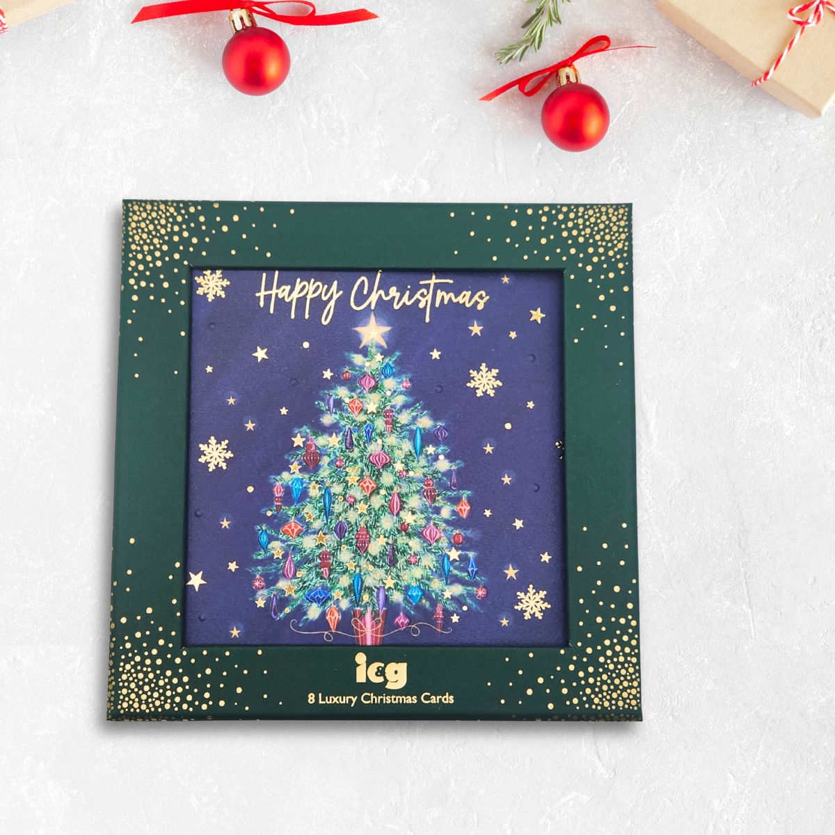 8 x Christmas Cards In Box - Decorated Tree