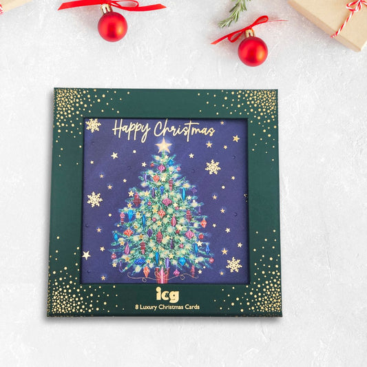 8 x Christmas Cards In Box - Decorated Tree