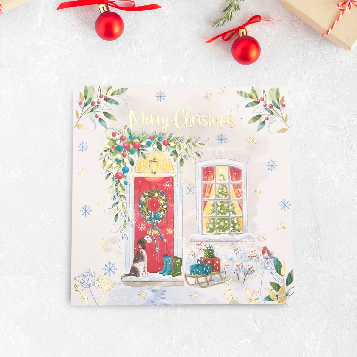 8 x Christmas Cards In Box - Awash With Colour Decorated Door