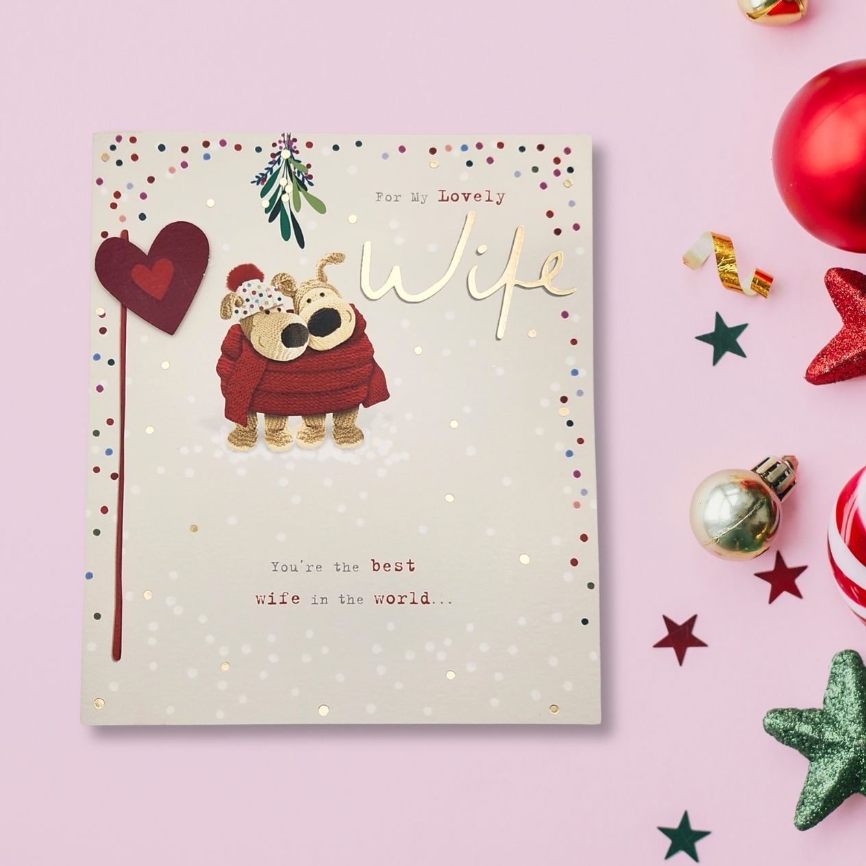Wife Christmas Card - Boofle Bear Decoupage Heart