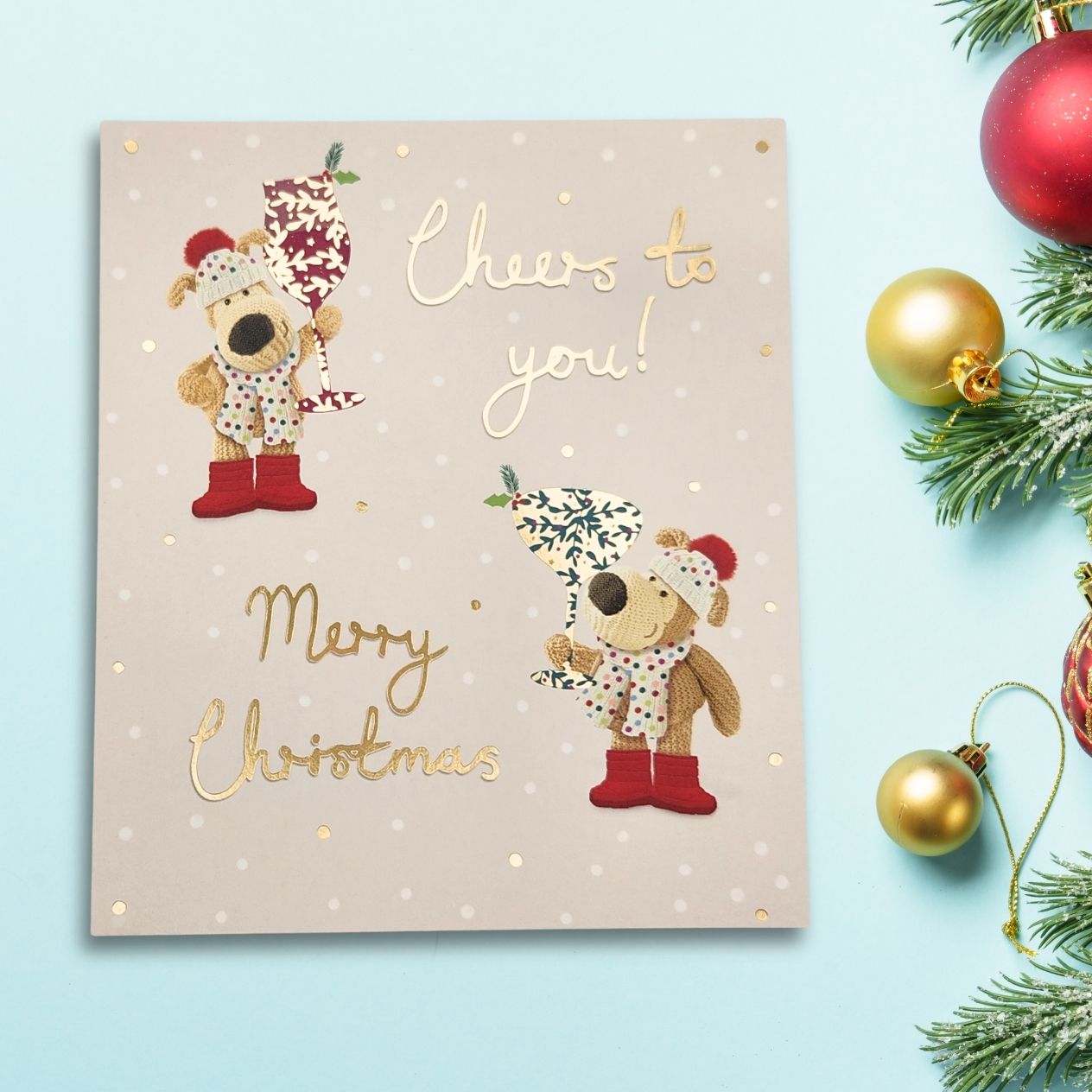 Open Christmas Card - Boofle Bear Cheers