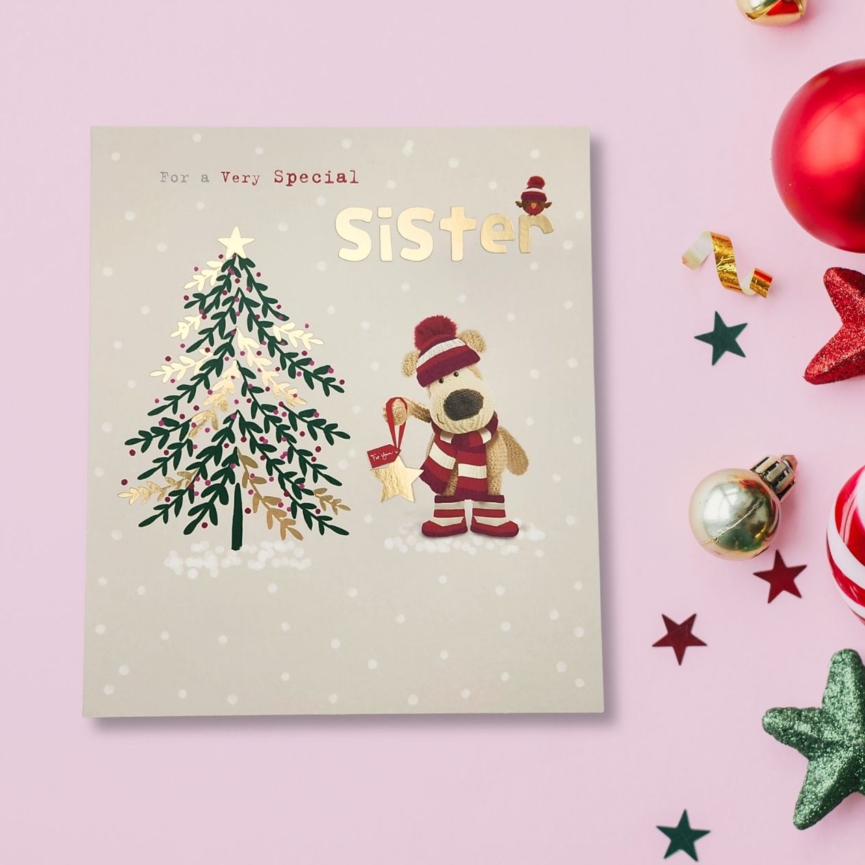 Sister Christmas Card - Boofle Bear & Tree