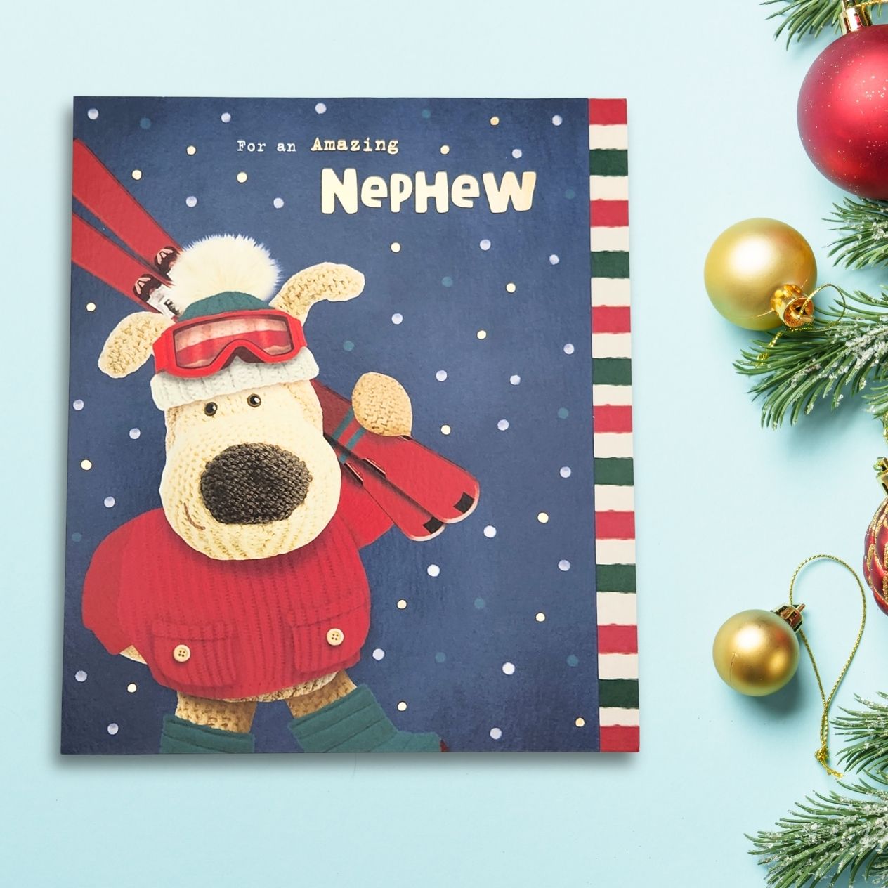 Nephew Christmas Card - Boofle Bear Skiing