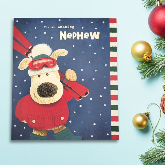 Nephew Christmas Card - Boofle Bear Skiing